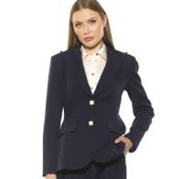 🤩 Alexia Admor Navy black white & gold square button dress blazer - Picture 2 of 5